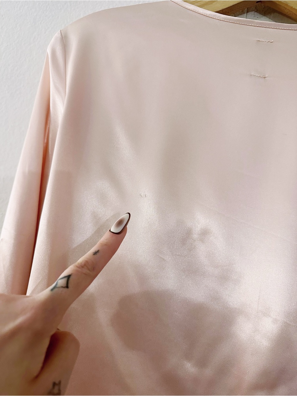 Staud Satin Long Sleeve Blouse Peach Pink Pinched Front Top - Picture 5 of 9